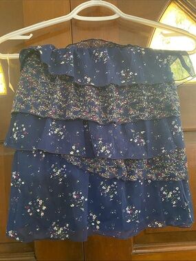 Old Navy Navy Floral Tiered Skirt with Pink & White Accents